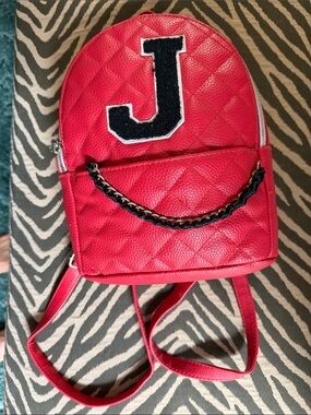 Red Quilted Mini justice Backpack with 'J' Patch